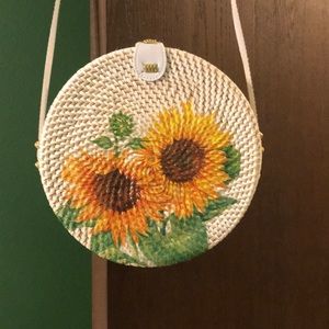 Wicker purse with floral detail
